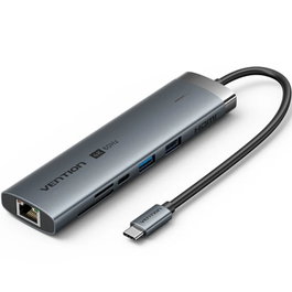 Vention Hub USB-C 3.2 TG-VHB, 2x USB-A, 1x USB-C PD, 1x USB-C, RJ45, Lector Tarjetas, Jack 3.5mm, HDMI, 15cm